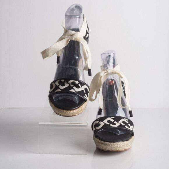 DVF Diane Von Furstenberg Womens Black Platform Tie Up Espadrille Heels US 8.5 - Picture 4 of 9